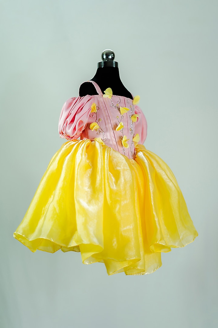 Yellow Cotton & Tulle Embroidered Dress For Girls by Fairy Frills at Pernia's Pop Up Shop