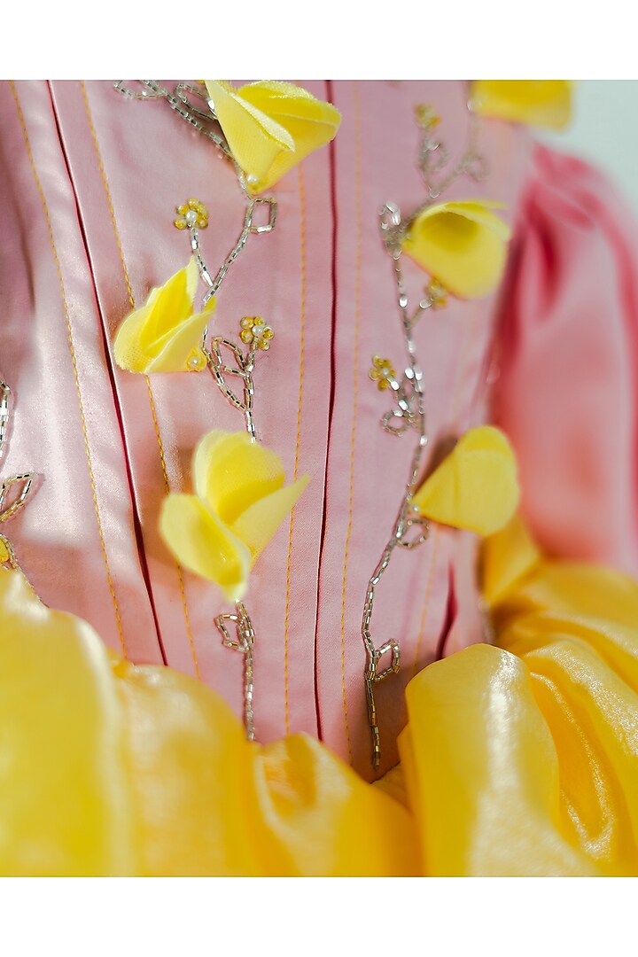 Yellow Cotton & Tulle Embroidered Dress For Girls by Fairy Frills at Pernia's Pop Up Shop