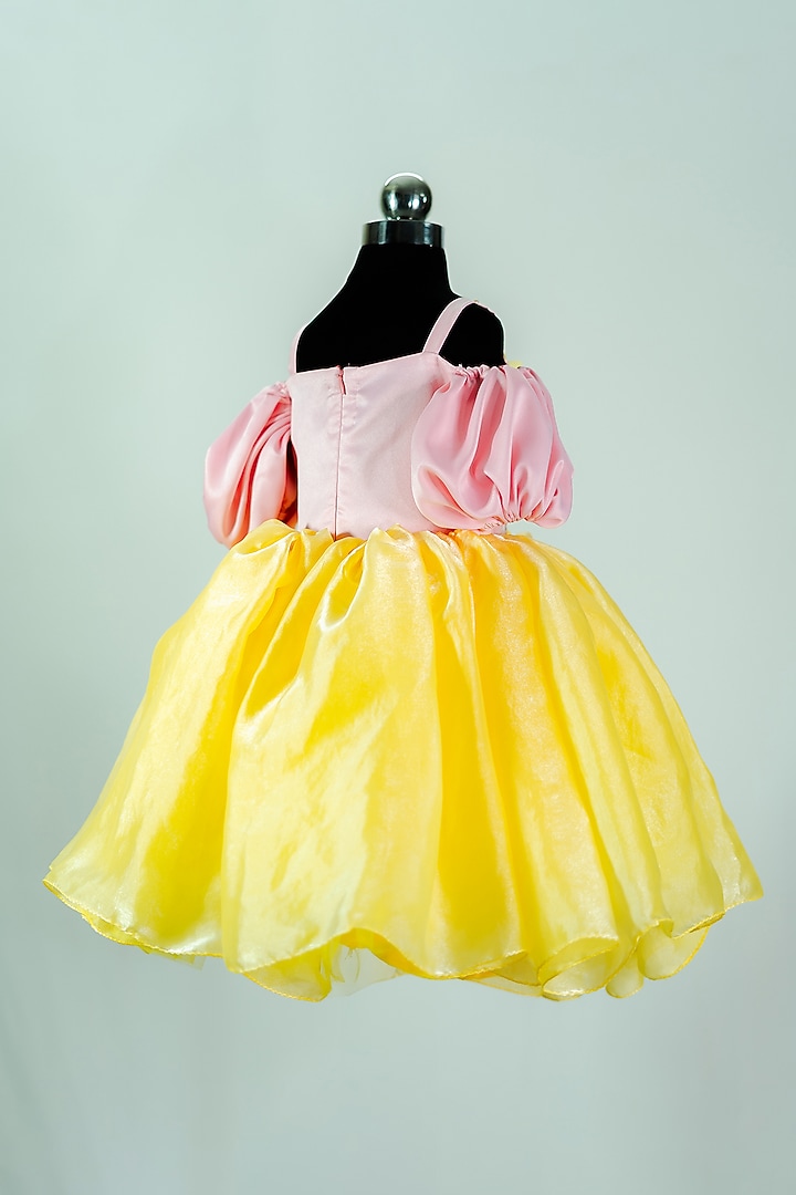 Yellow Cotton & Tulle Embroidered Dress For Girls by Fairy Frills at Pernia's Pop Up Shop