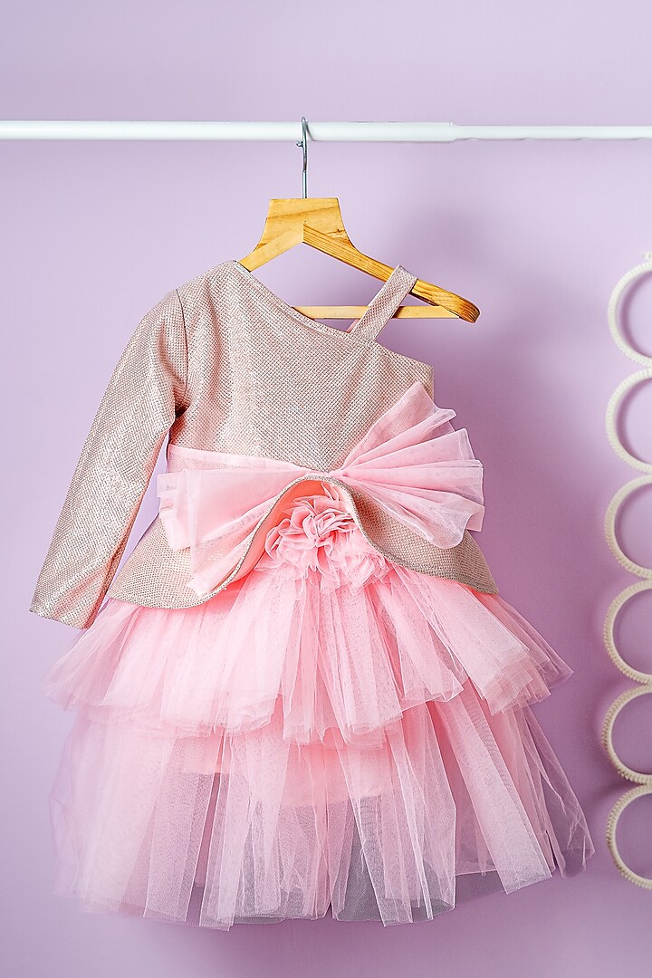 Blush Pink Lycra & Net One-Shoulder Dress For Girls by Fairy Frills at Pernia's Pop Up Shop