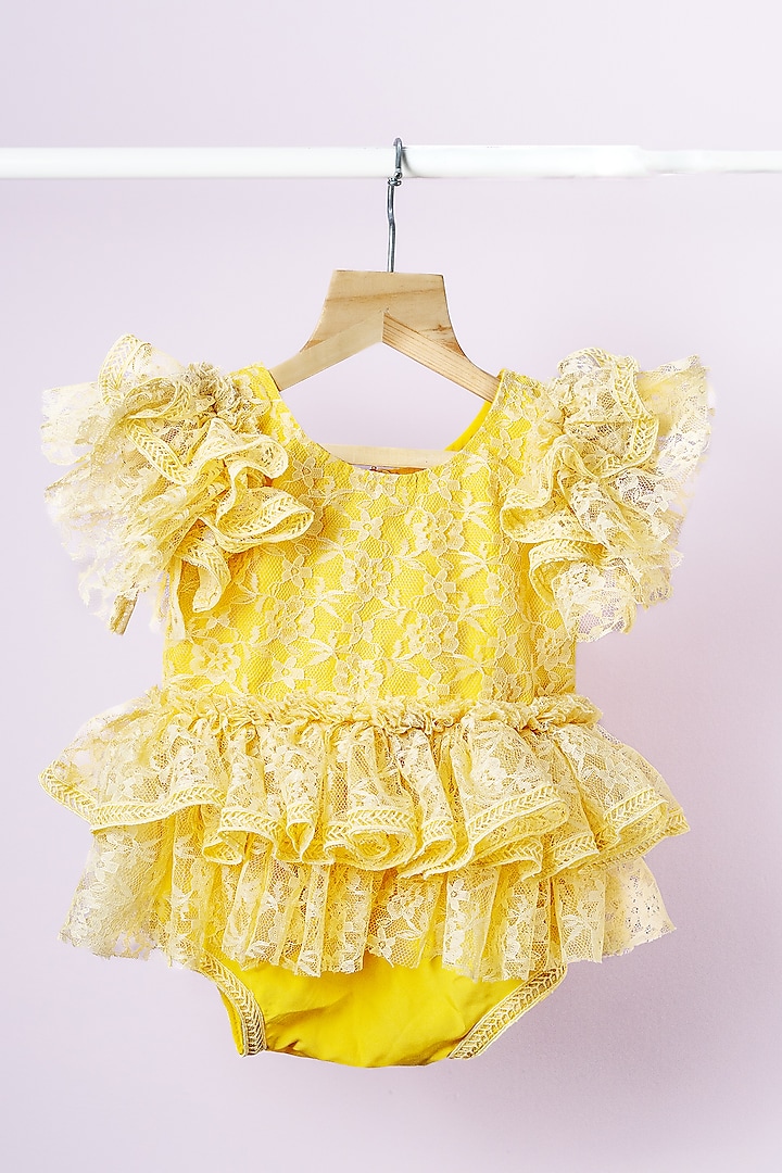 Yellow Lace Net Romper For Girls by Fairy Frills at Pernia's Pop Up Shop