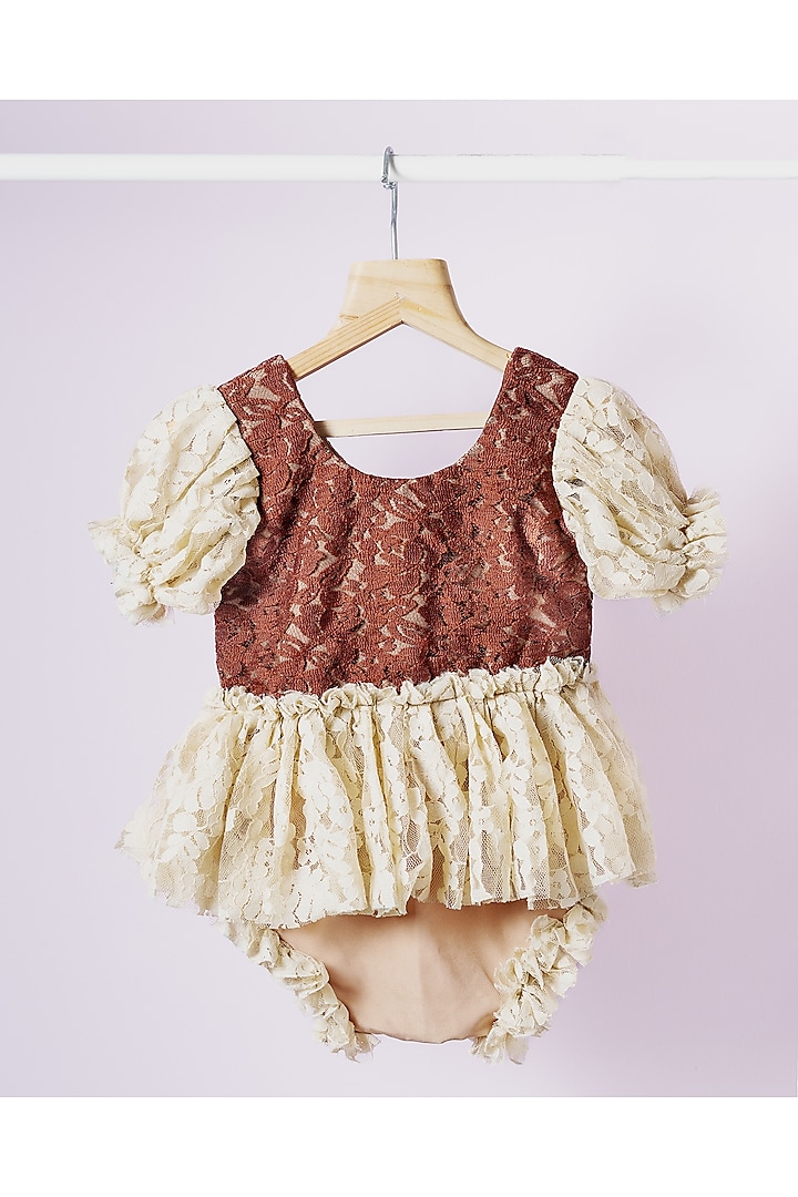 Rust Brown Net Romper For Girls by Fairy Frills at Pernia's Pop Up Shop