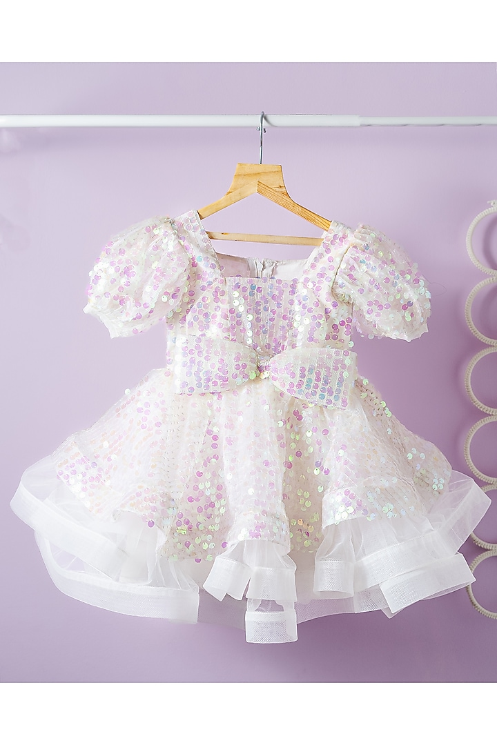 White Net Embroidered Dress For Girls by Fairy Frills at Pernia's Pop Up Shop