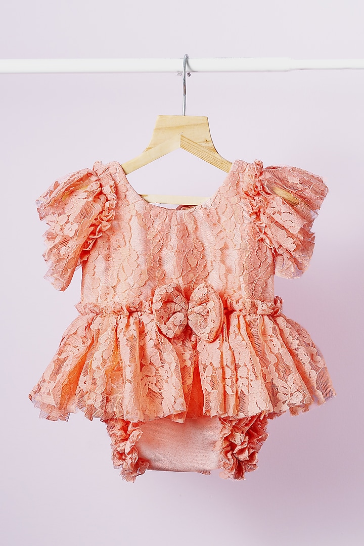 Coral Lace Net Romper For Girls by Fairy Frills at Pernia's Pop Up Shop