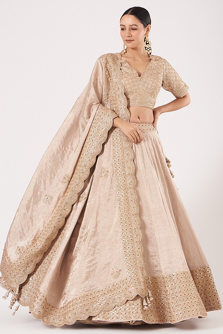 Crystal Pink Chanderi Bridal Lehenga Set by Faabiiana at Pernia's Pop Up Shop