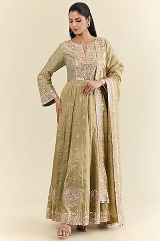 gold anarkali dress Net Embellished Golden Wedding Festival Anarkali Dress main image 1