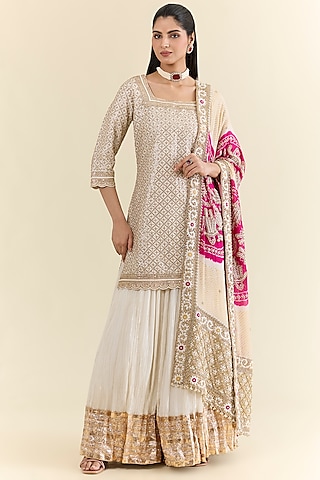 Ivory Silk Sharara Set by Faabiiana