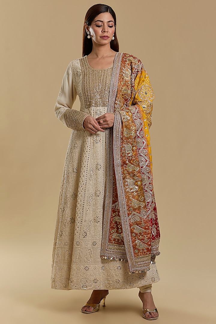 Ivory Chikankari Bridal Anarkali Set by Faabiiana at Pernia's Pop Up Shop