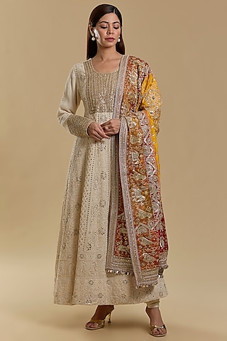 Ivory Chikankari Anarkali Set by Faabiiana