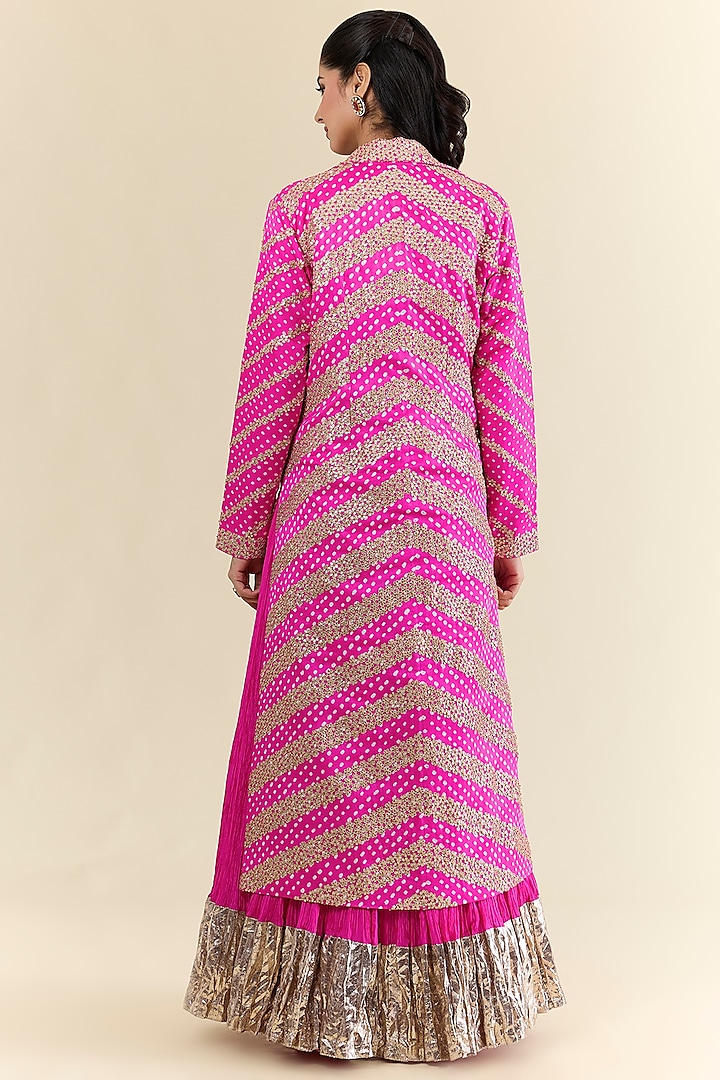 Hot Pink Gajji Silk Bandhani Jacket With Inner Dress by Faabiiana at Pernia's Pop Up Shop