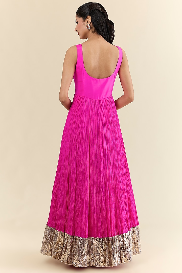 Hot Pink Gajji Silk Bandhani Jacket With Inner Dress by Faabiiana at Pernia's Pop Up Shop