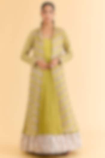 Mustard Gajji Silk Jacket Set by Faabiiana at Pernia's Pop Up Shop