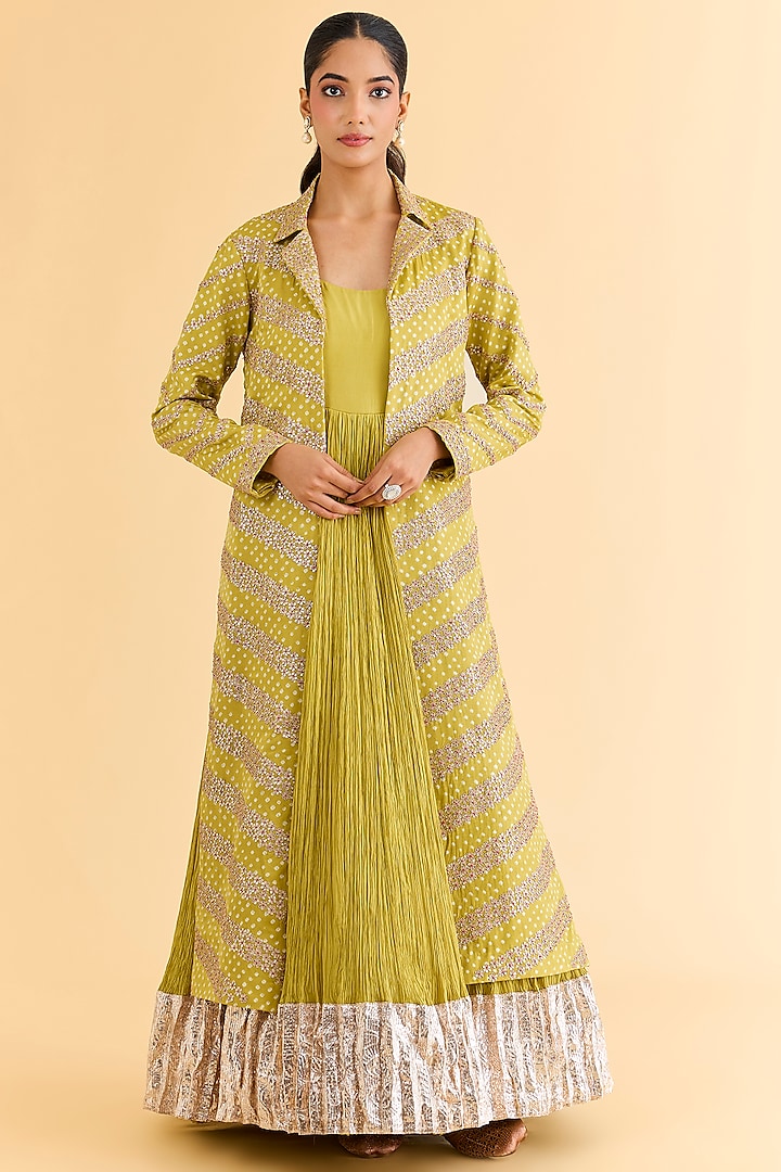 Mustard Gajji Silk Jacket Set by Faabiiana at Pernia's Pop Up Shop