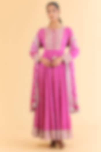 Hot Pink Gajji Silk Bridal Anarkali Set by Faabiiana at Pernia's Pop Up Shop