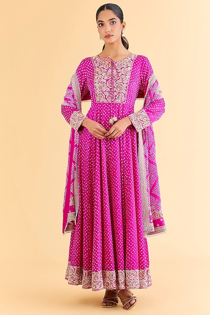 Hot Pink Gajji Silk Bridal Anarkali Set by Faabiiana at Pernia's Pop Up Shop