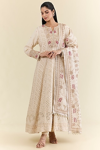 Ivory Chikankari Anarkali Set by Faabiiana