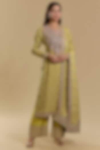 Yellow Gajji Silk Kurta Set by Faabiiana at Pernia's Pop Up Shop