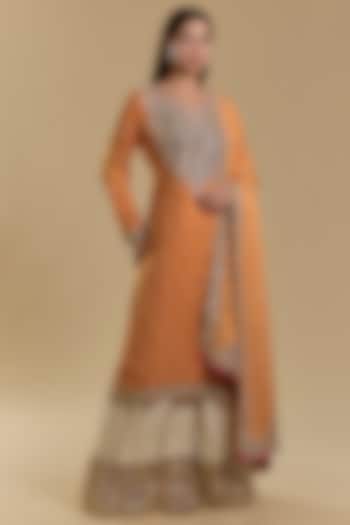 Orange Gajji Silk Kurta Set by Faabiiana at Pernia's Pop Up Shop