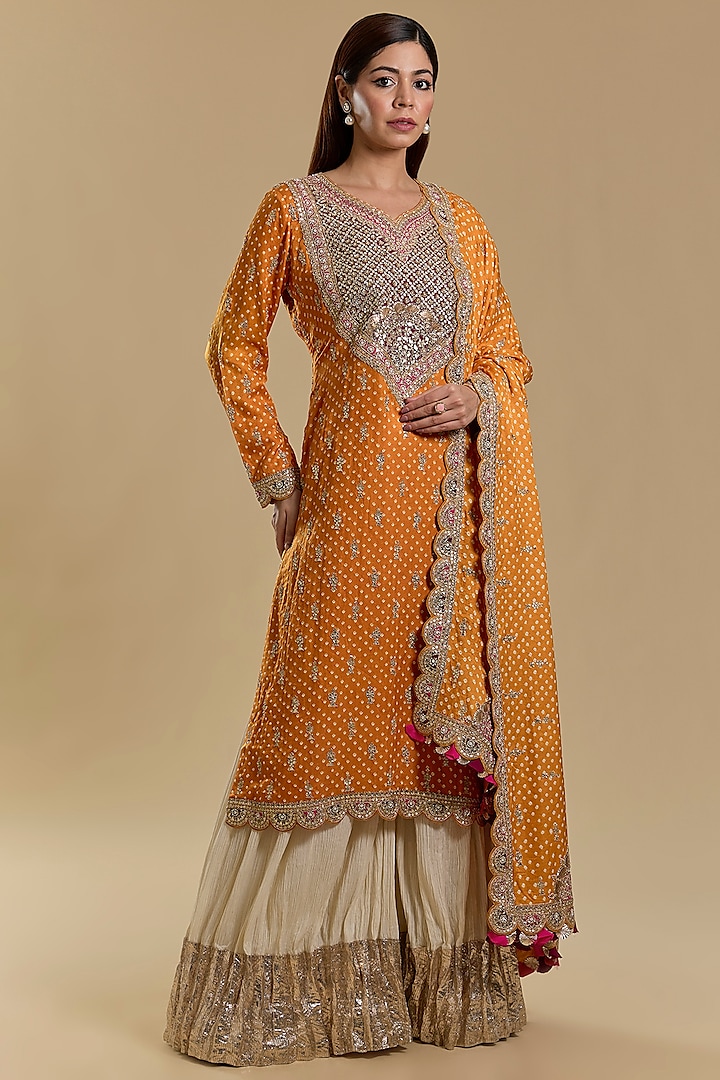 Orange Gajji Silk Kurta Set by Faabiiana at Pernia's Pop Up Shop