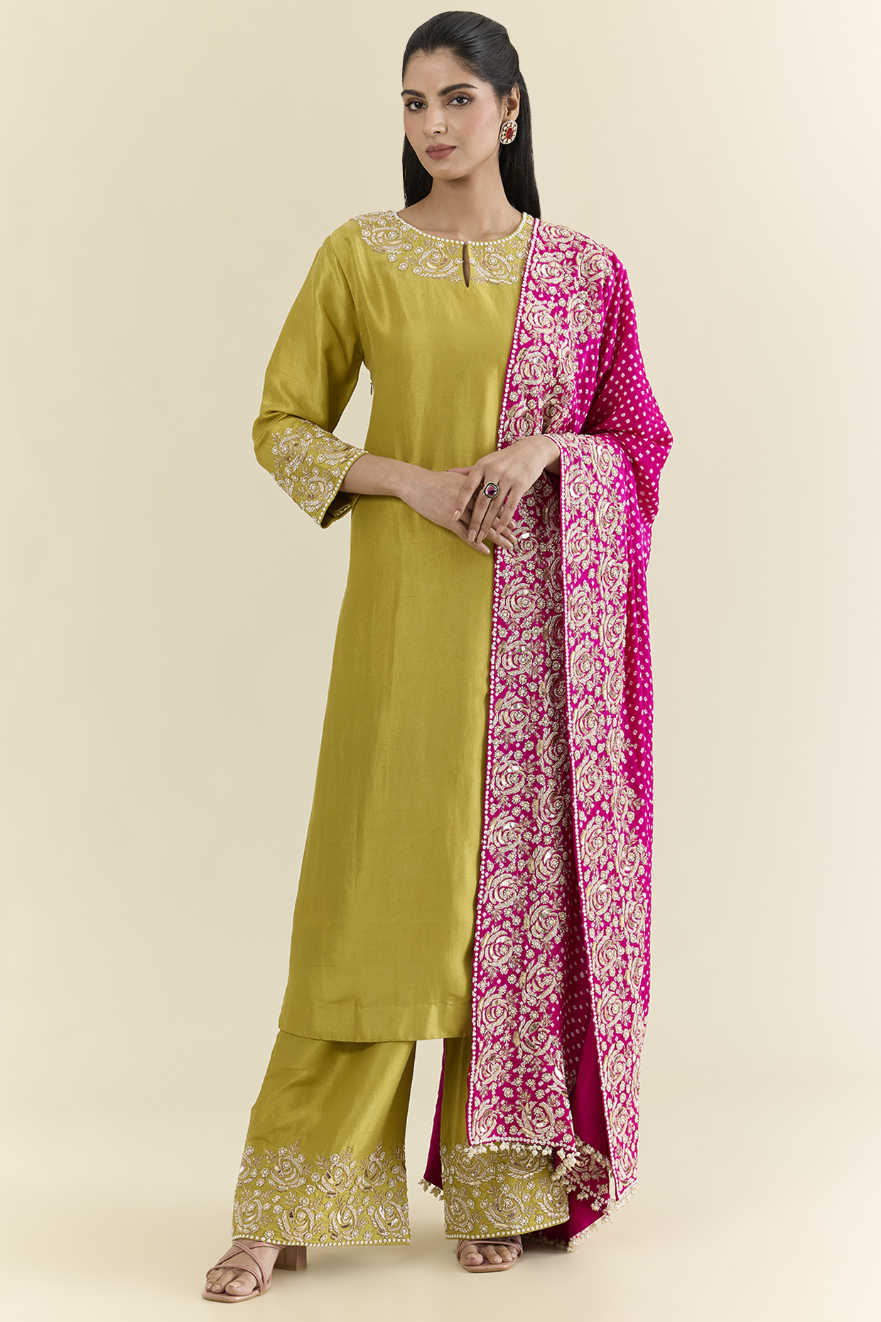 Lime Green Dupion Silk Kurta Set by Faabiiana at Pernia's Pop Up Shop