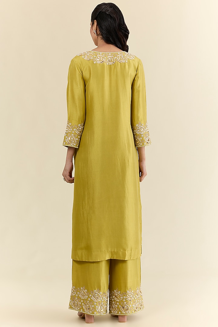 Lime Green Dupion Silk Kurta Set by Faabiiana at Pernia's Pop Up Shop