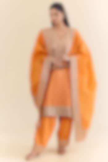 Orange Gajji Silk Kurta Set by Faabiiana at Pernia's Pop Up Shop