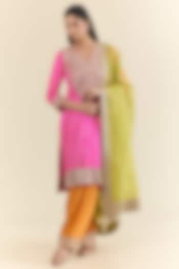 Hot Pink Gajji Silk Kurta Set by Faabiiana at Pernia's Pop Up Shop