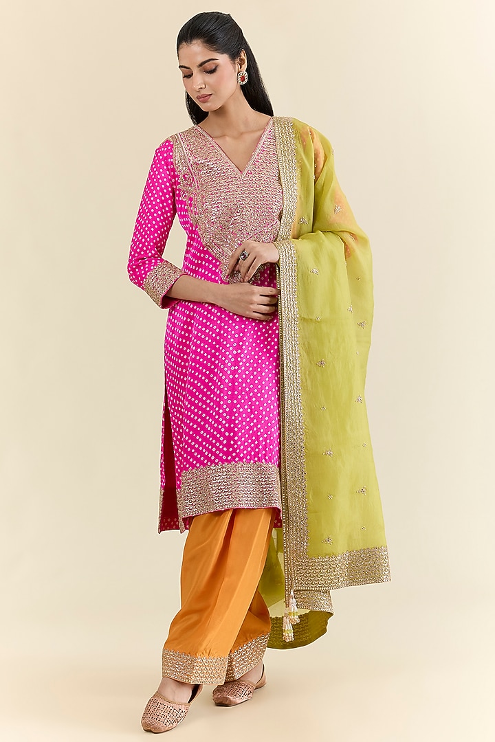 Hot Pink Gajji Silk Kurta Set by Faabiiana at Pernia's Pop Up Shop