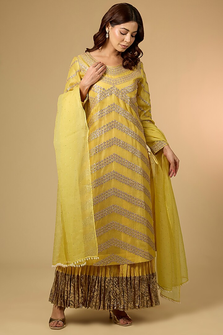 Yellow Organza Kurta Set by Faabiiana at Pernia's Pop Up Shop