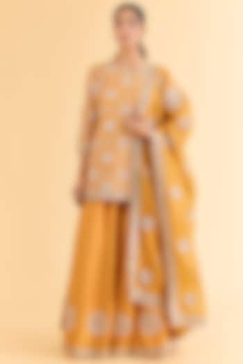 Orange Dupion Silk Bridal Sharara Set by Faabiiana at Pernia's Pop Up Shop