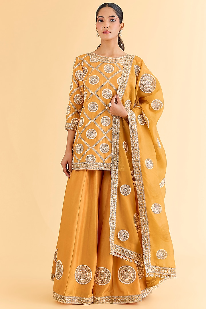 Orange Dupion Silk Bridal Sharara Set by Faabiiana at Pernia's Pop Up Shop