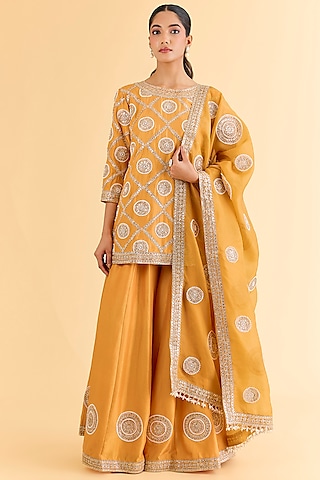Orange Dupion Silk Sharara Set by Faabiiana