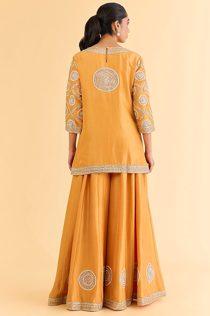 Orange Dupion Silk Bridal Sharara Set by Faabiiana at Pernia's Pop Up Shop