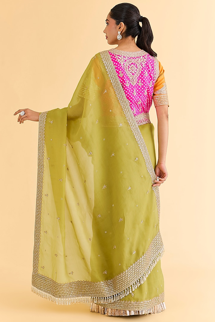 Mehendi Green Organza & Gajji Silk Jacket Bridal Saree Set by Faabiiana at Pernia's Pop Up Shop