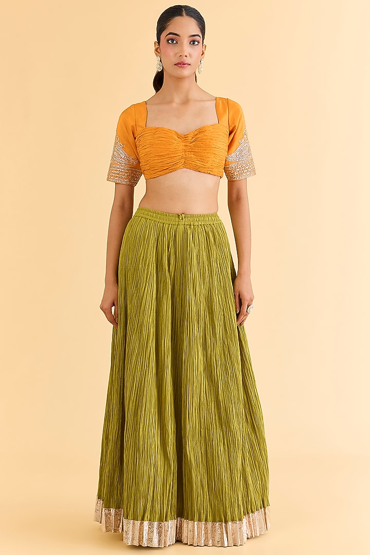 Mehendi Green Organza & Gajji Silk Jacket Bridal Saree Set by Faabiiana at Pernia's Pop Up Shop