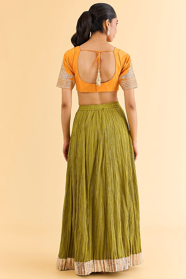 Mehendi Green Organza & Gajji Silk Jacket Bridal Saree Set by Faabiiana at Pernia's Pop Up Shop