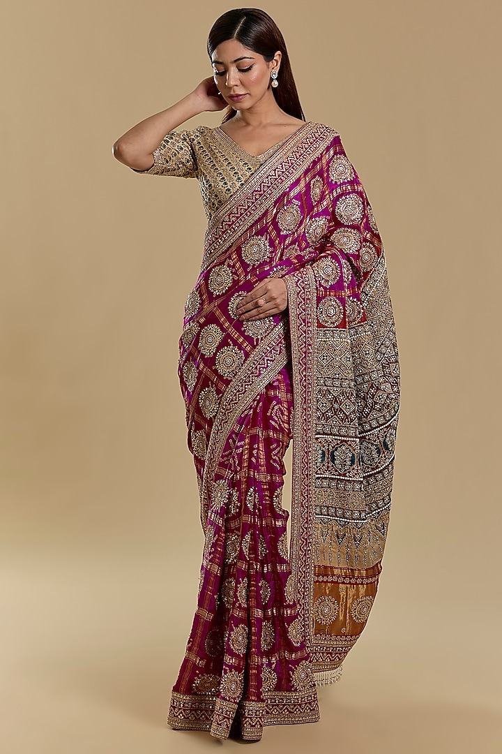 Magenta Gajji Silk Bridal Saree Set by Faabiiana at Pernia's Pop Up Shop