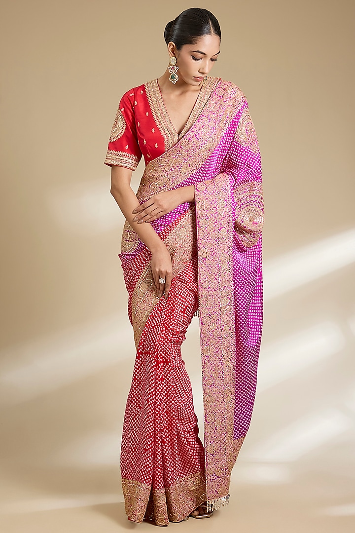 Pink Gajji Silk Bridal Saree Set by Faabiiana at Pernia's Pop Up Shop