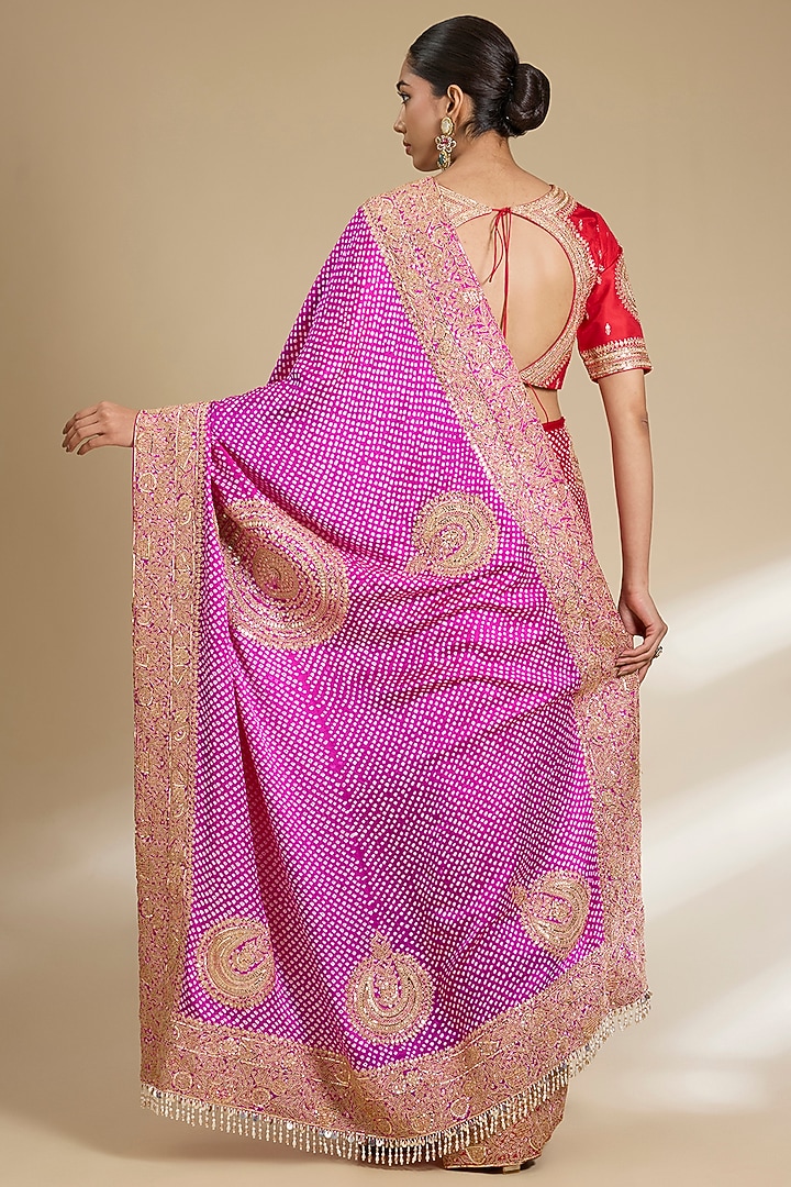 Pink Gajji Silk Bridal Saree Set by Faabiiana at Pernia's Pop Up Shop