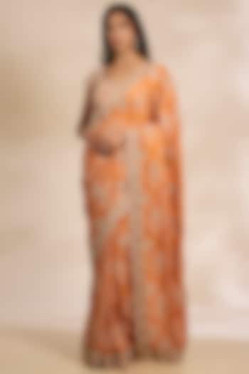 Orange Gajji Silk Bridal Saree Set by Faabiiana at Pernia's Pop Up Shop