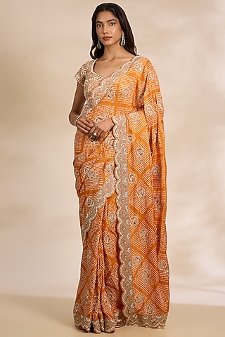Orange Gajji Silk Saree Set by Faabiiana