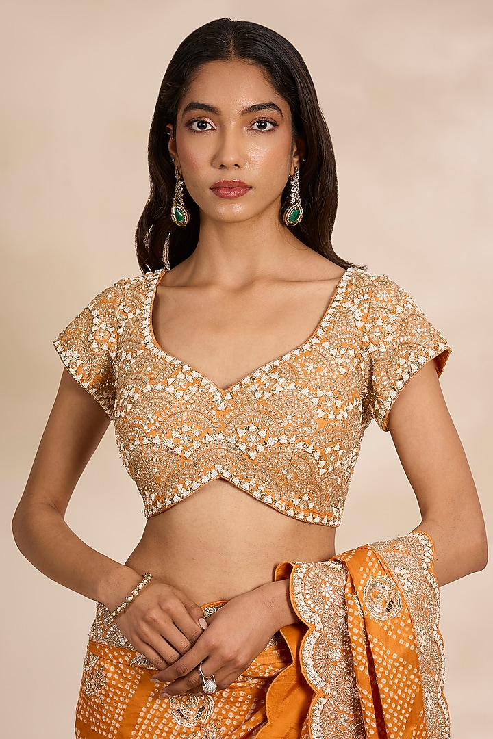 Orange Gajji Silk Bridal Saree Set by Faabiiana at Pernia's Pop Up Shop