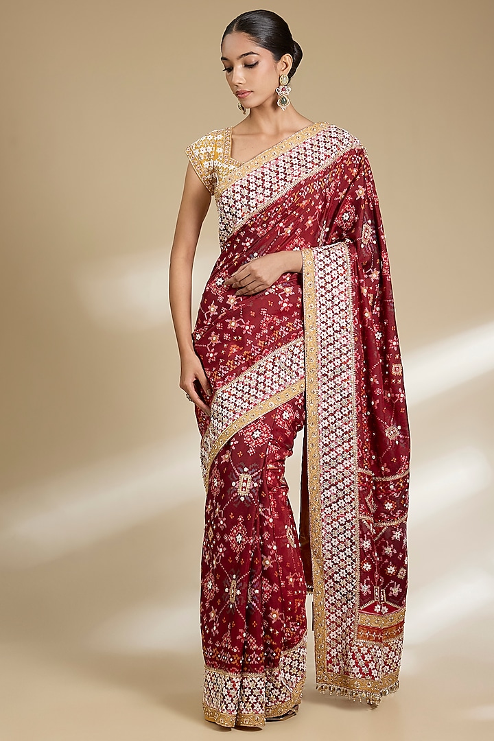 Red & Maroon Patola Bridal Saree Set by Faabiiana at Pernia's Pop Up Shop