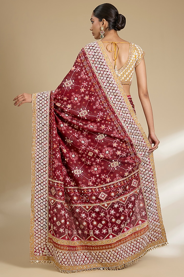 Red & Maroon Patola Bridal Saree Set by Faabiiana at Pernia's Pop Up Shop