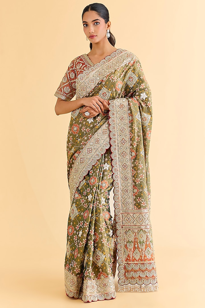 Green Patola Bridal Saree Set by Faabiiana at Pernia's Pop Up Shop