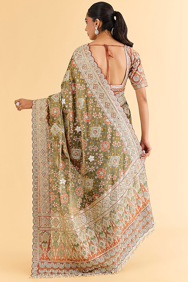 Green Patola Bridal Saree Set by Faabiiana at Pernia's Pop Up Shop