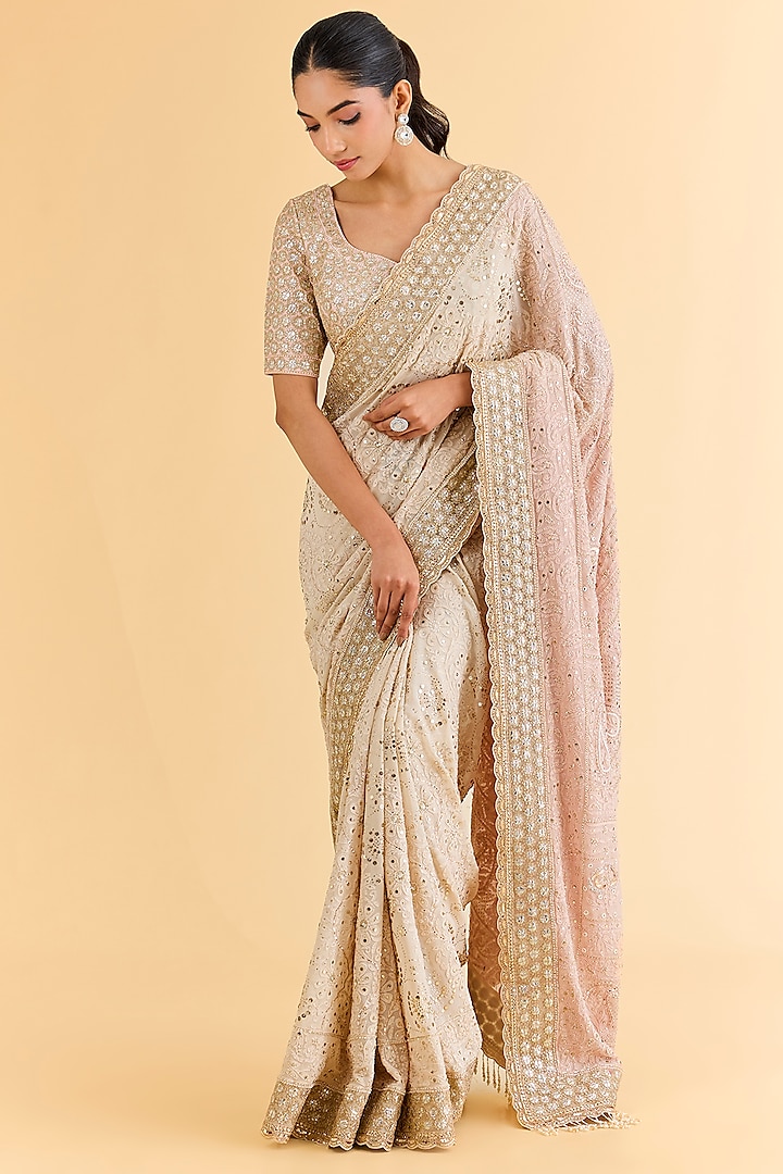 Onion Pink Chikankari Bridal Saree Set by Faabiiana at Pernia's Pop Up Shop