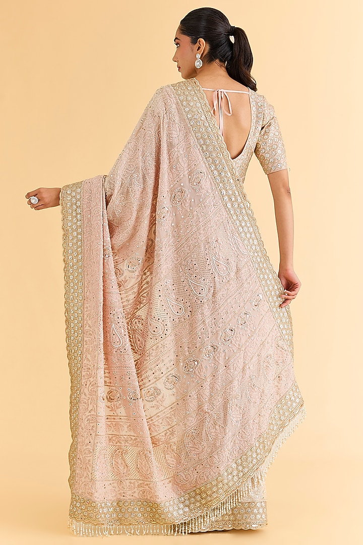 Onion Pink Chikankari Bridal Saree Set by Faabiiana at Pernia's Pop Up Shop