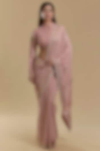 Blush Pink Georgette Mukaish Reception Saree Set by Faabiiana at Pernia's Pop Up Shop