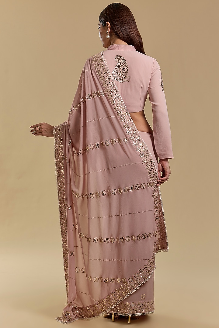 Blush Pink Georgette Mukaish Reception Saree Set by Faabiiana at Pernia's Pop Up Shop